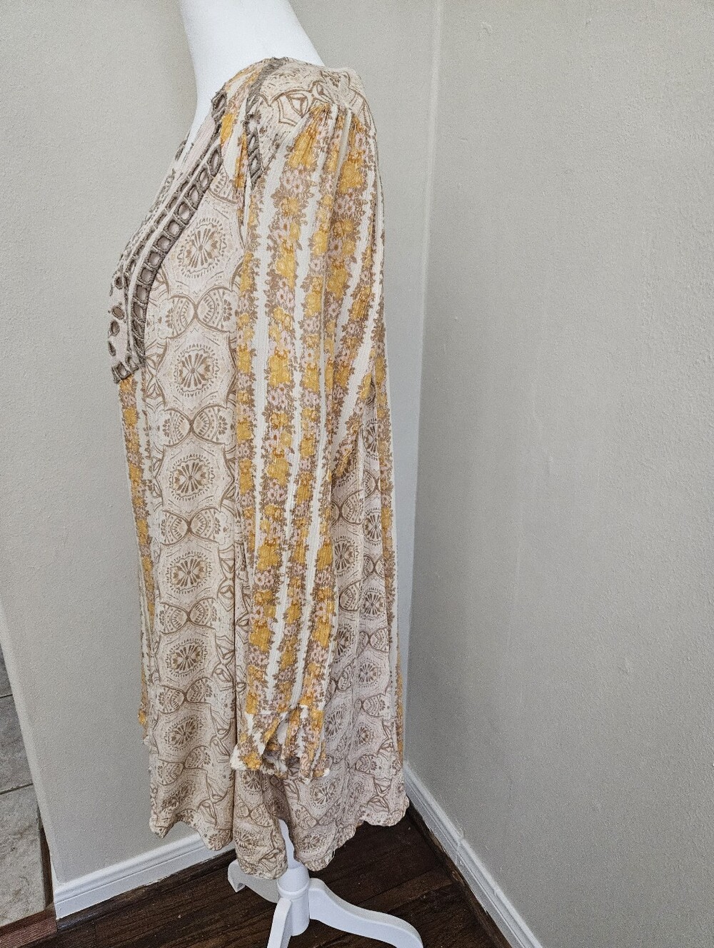 Free People Cream Floral Tunic with Mustard and Brown Accents - Picture 5 of 12